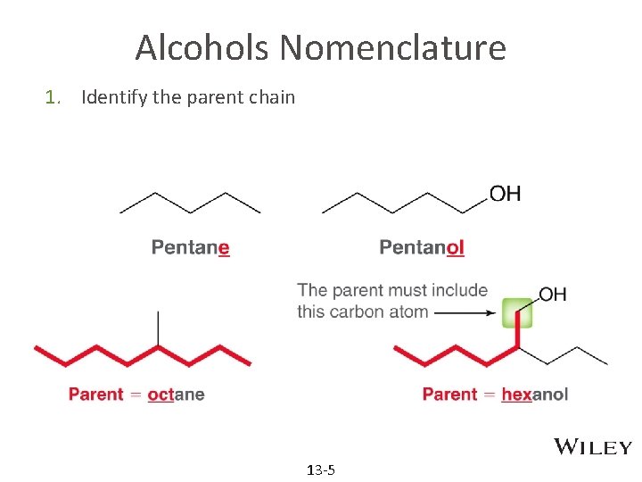 Alcohols Nomenclature 1. Identify the parent chain 13 -5 