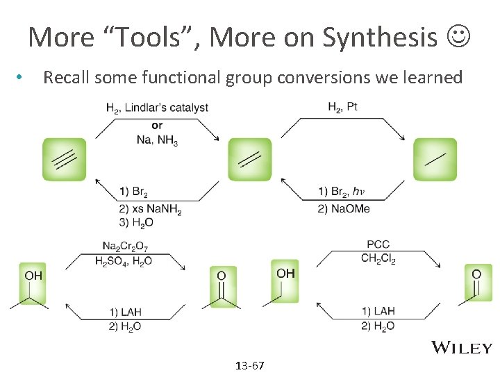 More “Tools”, More on Synthesis • Recall some functional group conversions we learned 13