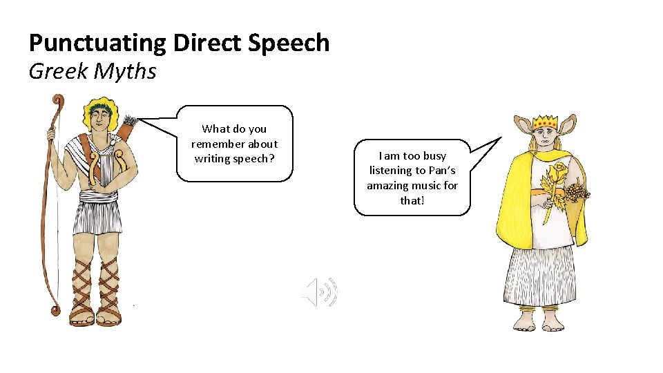 Punctuating Direct Speech Greek Myths What do you remember about writing speech? I am