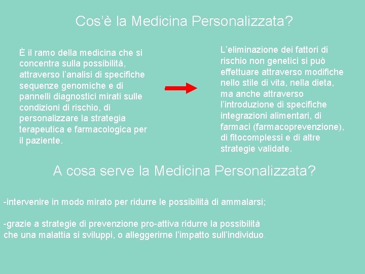 Cos’è la Medicina Personalizzata? È il ramo della medicina che si concentra sulla Cos’è la Medicina Personalizzata? È il ramo della medicina che si concentra sulla