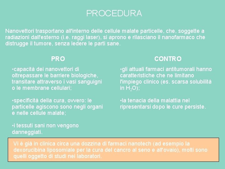 PROCEDURA Nanovettori trasportano all'interno delle cellule malate particelle, che, soggette a radiazioni dall'esterno (i. PROCEDURA Nanovettori trasportano all'interno delle cellule malate particelle, che, soggette a radiazioni dall'esterno (i.