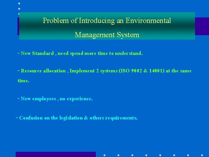 Problem of Introducing an Environmental Management System - New Standard , need spend more