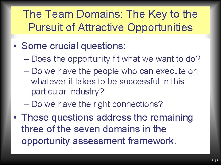 The Team Domains: The Key to the Pursuit of Attractive Opportunities • Some crucial The Team Domains: The Key to the Pursuit of Attractive Opportunities • Some crucial