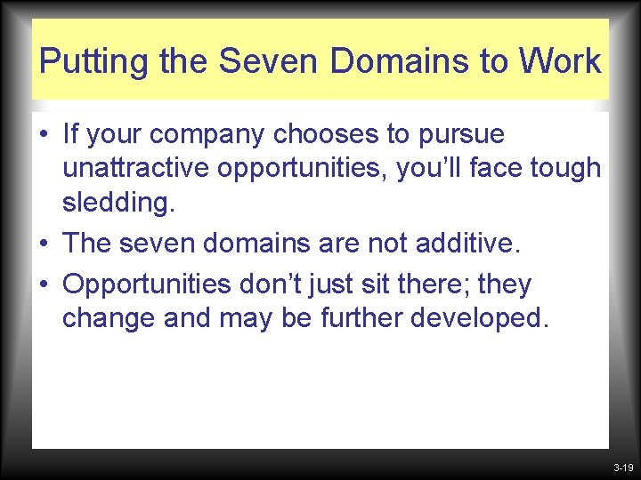 Putting the Seven Domains to Work • If your company chooses to pursue unattractive Putting the Seven Domains to Work • If your company chooses to pursue unattractive