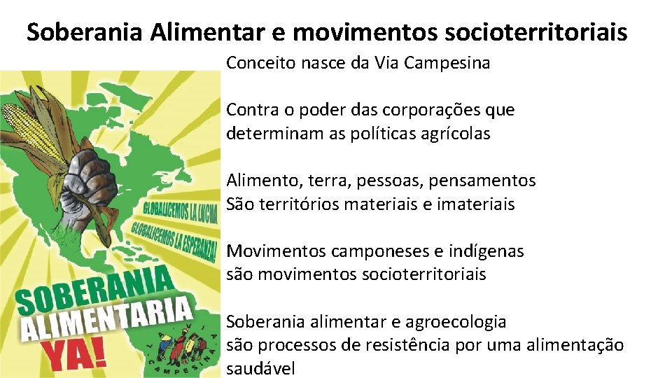 Soberania Alimentar e movimentos socioterritoriais Conceito nasce da Via Campesina Contra o poder das