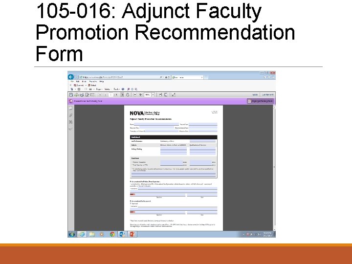 105 -016: Adjunct Faculty Promotion Recommendation Form 