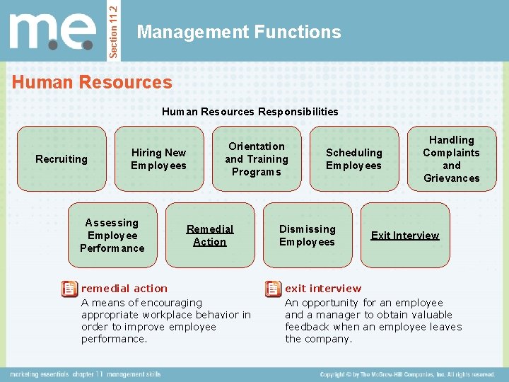 Section 11. 2 Management Functions Human Resources Responsibilities Recruiting Hiring New Employees Assessing Employee Section 11. 2 Management Functions Human Resources Responsibilities Recruiting Hiring New Employees Assessing Employee