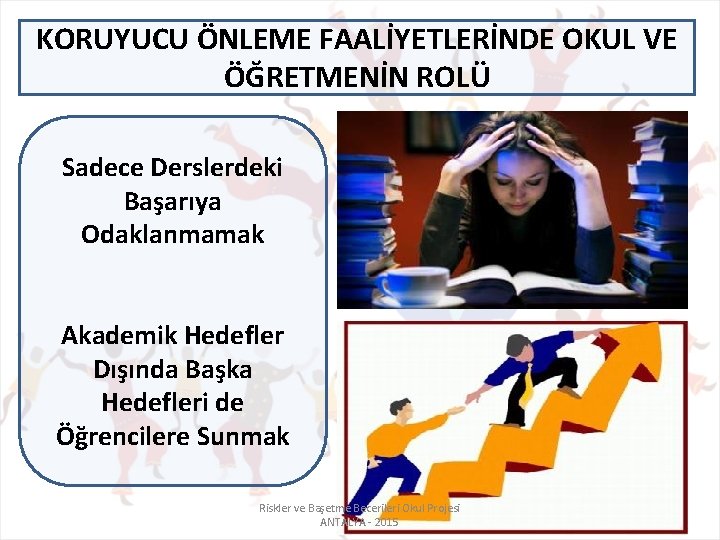 KORUYUCU ÖNLEME FAALİYETLERİNDE OKUL VE ÖĞRETMENİN ROLÜ Sadece Derslerdeki Başarıya Odaklanmamak Akademik Hedefler Dışında