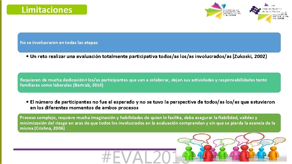 Limitaciones No se involucraron en todas las etapas • Un reto realizar una evaluación