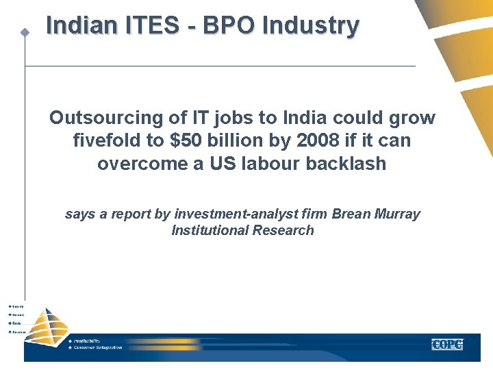 Indian ITES - BPO Industry Outsourcing of IT jobs to India could grow fivefold