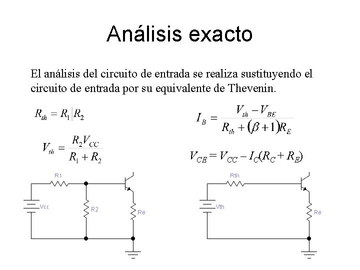 Análisis exacto El análisis del circuito de entrada se realiza sustituyendo el circuito de Análisis exacto El análisis del circuito de entrada se realiza sustituyendo el circuito de
