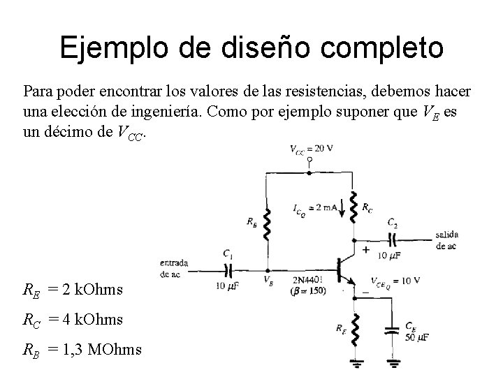 Ejemplo de diseño completo Para poder encontrar los valores de las resistencias, debemos hacer Ejemplo de diseño completo Para poder encontrar los valores de las resistencias, debemos hacer
