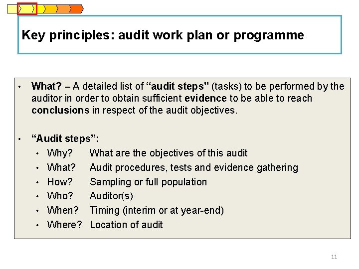 Key principles: audit work plan or programme • What? – A detailed list of