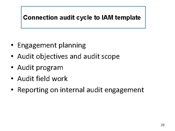 Connection audit cycle to IAM template • • • Engagement planning Audit objectives and