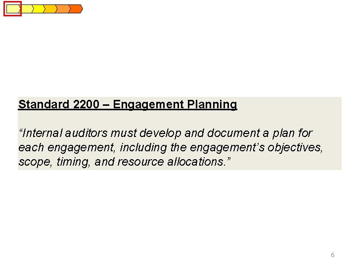 Standard 2200 – Engagement Planning “Internal auditors must develop and document a plan for