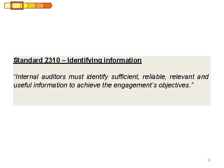Standard 2310 – Identifying information “Internal auditors must identify sufficient, reliable, relevant and useful