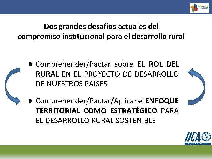 Dos grandes desafíos actuales del compromiso institucional para el desarrollo rural ● Comprehender/Pactar sobre