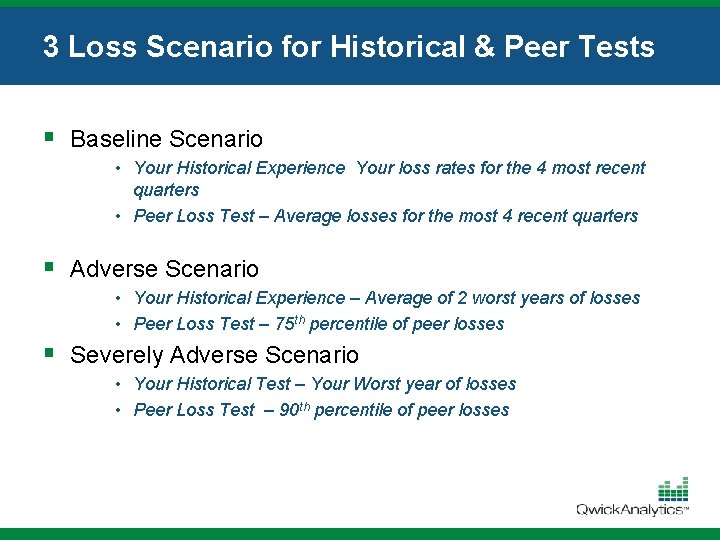 3 Loss Scenario for Historical & Peer Tests § Baseline Scenario • Your Historical