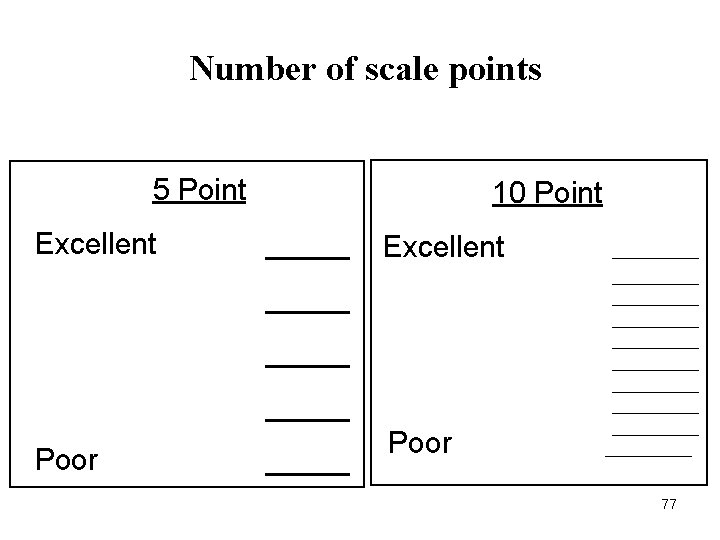 Number of scale points 5 Point Excellent 10 Point _____ Excellent _____________ _____________ _____