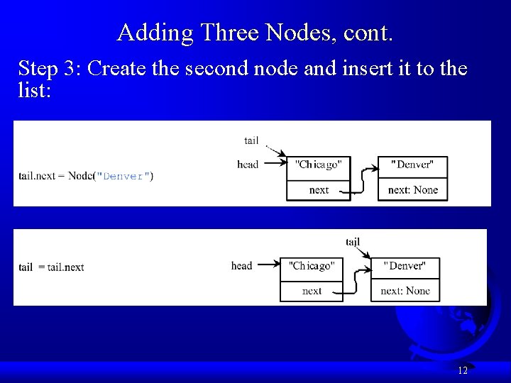 Adding Three Nodes, cont. Step 3: Create the second node and insert it to