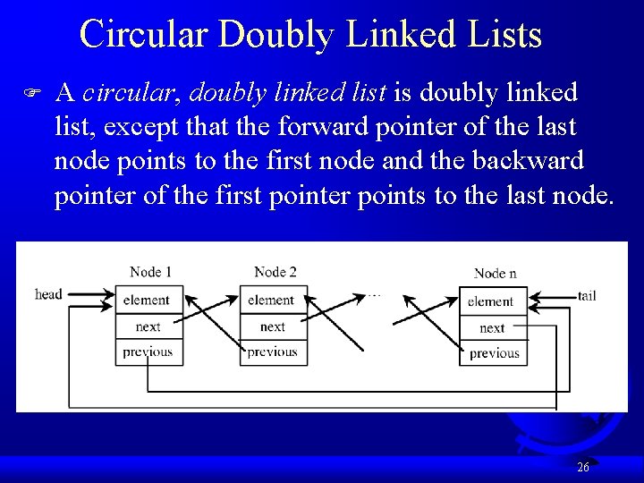 Circular Doubly Linked Lists F A circular, doubly linked list is doubly linked list,