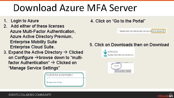 Download Azure MFA Server 1. Login to Azure 2. Add either of these licenses