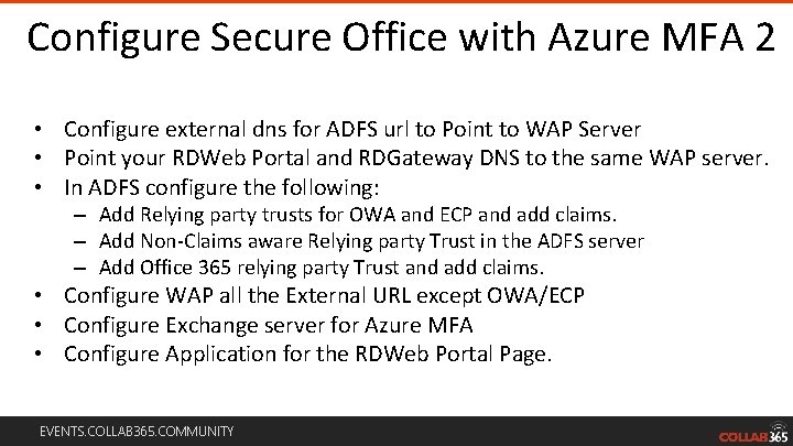  Configure Secure Office with Azure MFA 2 • Configure external dns for ADFS