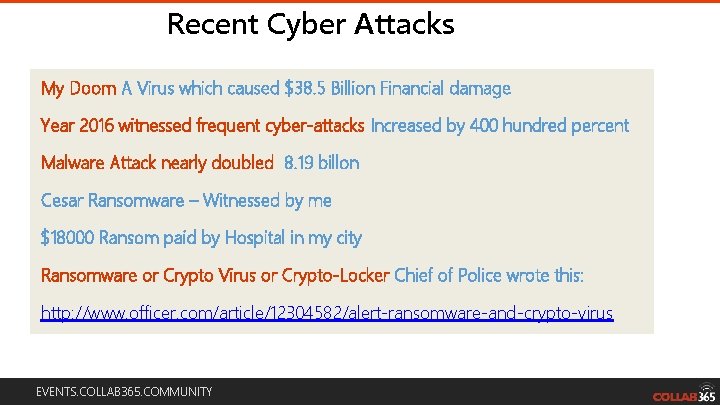 Recent Cyber Attacks My Doom A Virus which caused $38. 5 Billion Financial damage