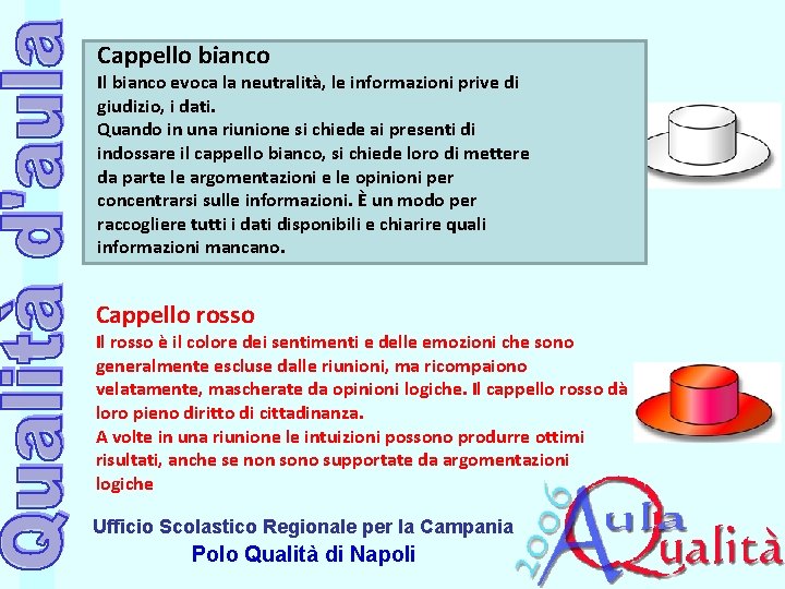 Cappello bianco Il bianco evoca la neutralità, le informazioni prive di giudizio, i dati.