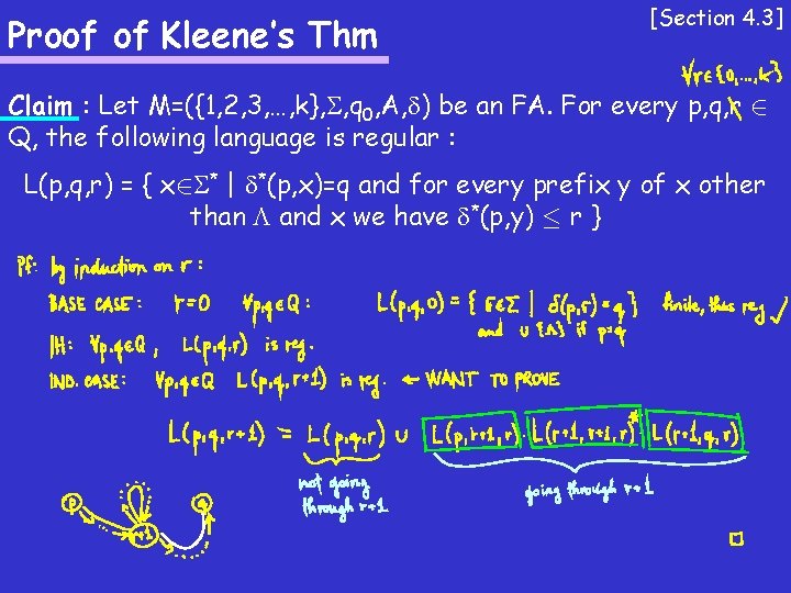 Proof of Kleene’s Thm [Section 4. 3] Claim : Let M=({1, 2, 3, …,