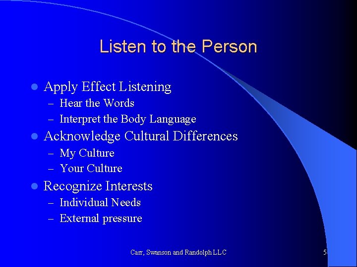Listen to the Person l Apply Effect Listening – Hear the Words – Interpret