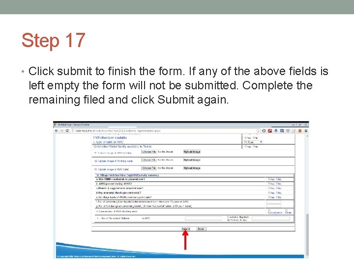 Step 17 • Click submit to finish the form. If any of the above