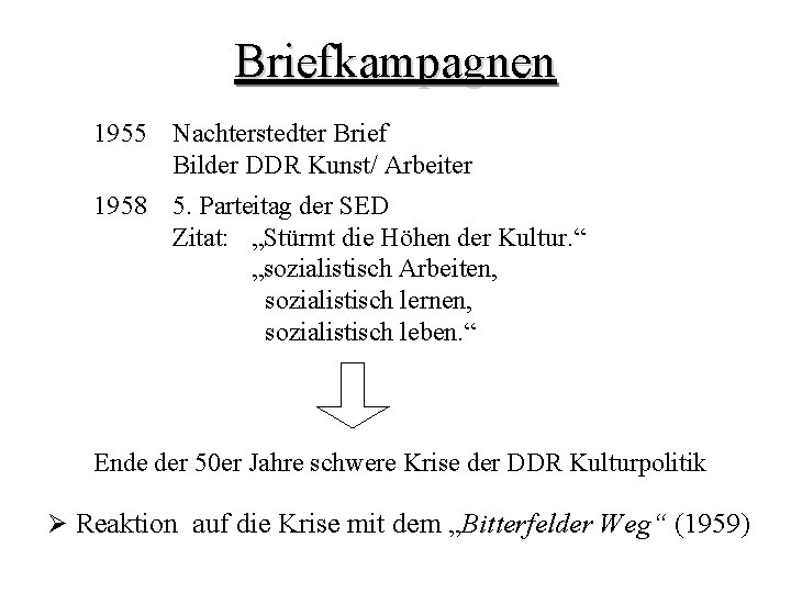 Briefkampagnen 1955 Nachterstedter Brief Bilder DDR Kunst/ Arbeiter 1958 5. Parteitag der SED Zitat: