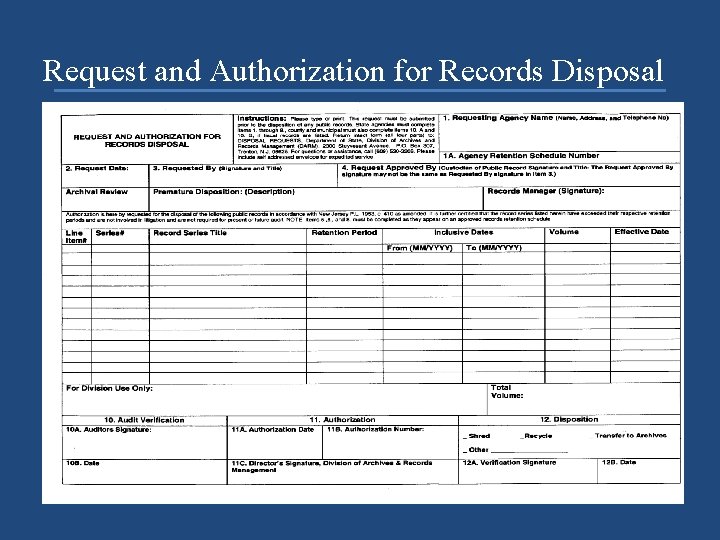 Request and Authorization for Records Disposal 