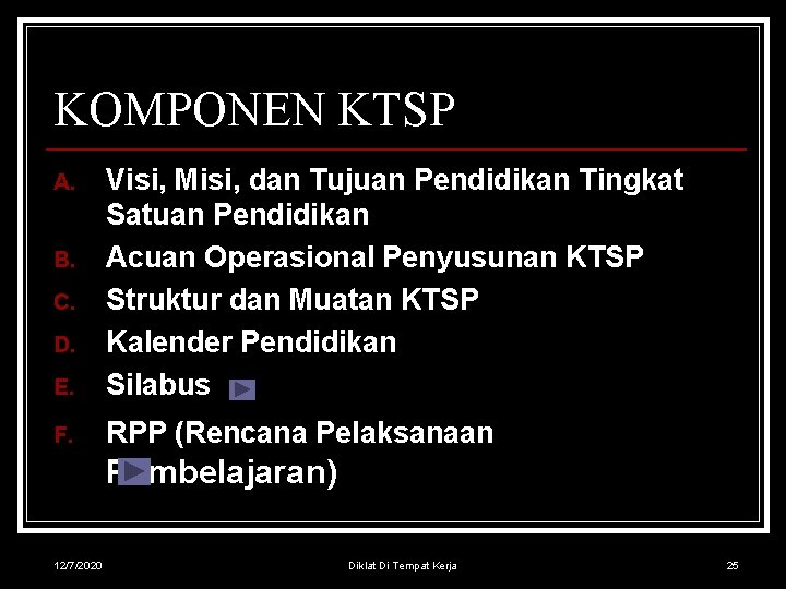 KOMPONEN KTSP E. Visi, Misi, dan Tujuan Pendidikan Tingkat Satuan Pendidikan Acuan Operasional Penyusunan