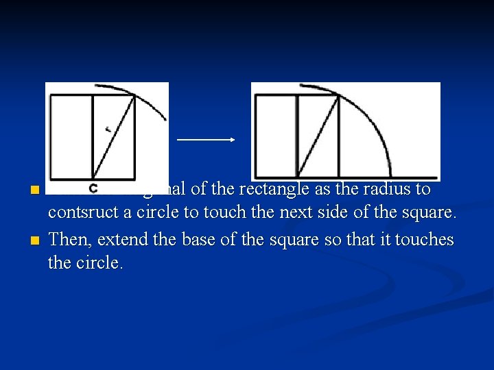 n n Take the diagonal of the rectangle as the radius to contsruct a