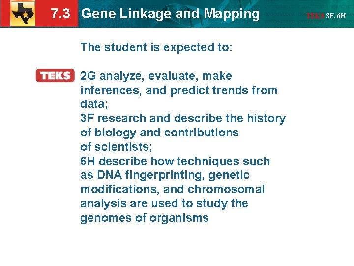 7. 3 Gene Linkage and Mapping The student is expected to: 2 G analyze,