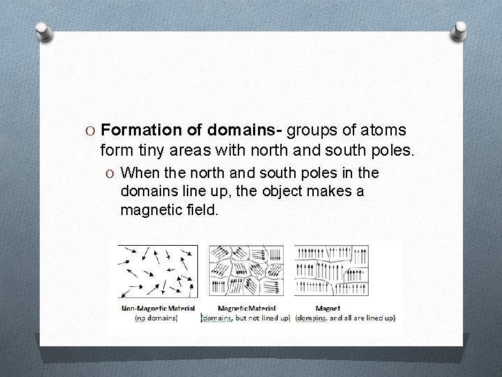 O Formation of domains- groups of atoms form tiny areas with north and south