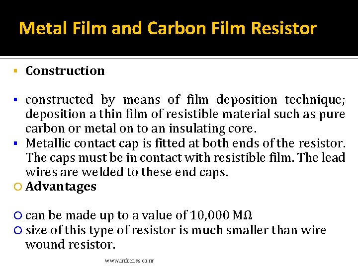 Metal Film and Carbon Film Resistor Construction constructed by means of film deposition technique; Metal Film and Carbon Film Resistor Construction constructed by means of film deposition technique;