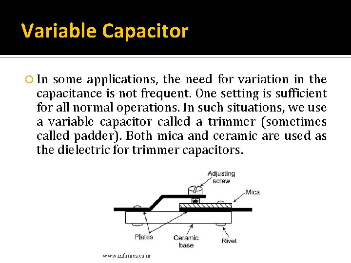 Variable Capacitor In some applications, the need for variation in the capacitance is not Variable Capacitor In some applications, the need for variation in the capacitance is not