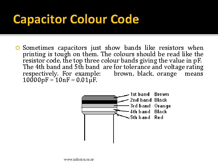Capacitor Colour Code Sometimes capacitors just show bands like resistors when printing is tough Capacitor Colour Code Sometimes capacitors just show bands like resistors when printing is tough