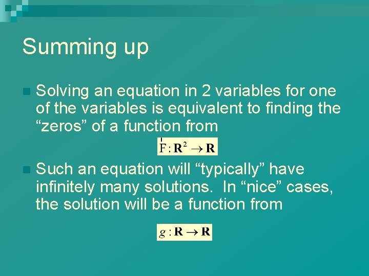 Summing up n Solving an equation in 2 variables for one of the variables