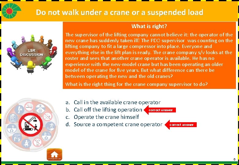 Do not walk under a crane or a suspended load What is right? The