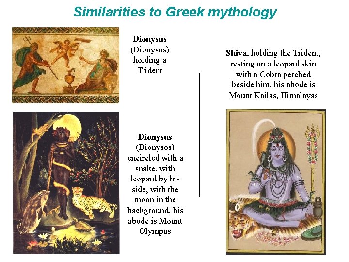 Similarities to Greek mythology Dionysus (Dionysos) holding a Trident Dionysus (Dionysos) encircled with a