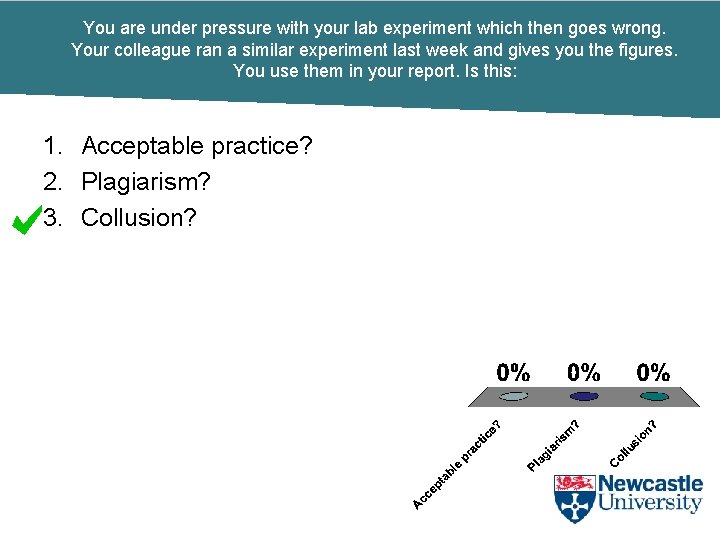 You are under pressure with your lab experiment which then goes wrong. Your colleague