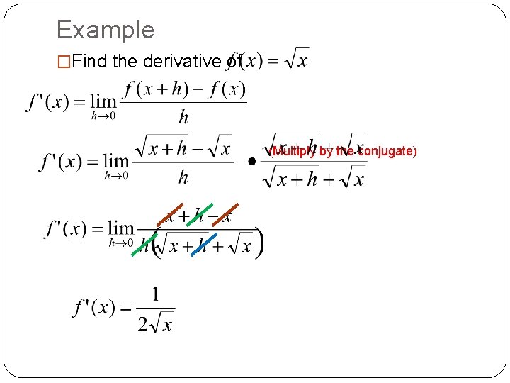 Example �Find the derivative of (Multiply by the conjugate) 