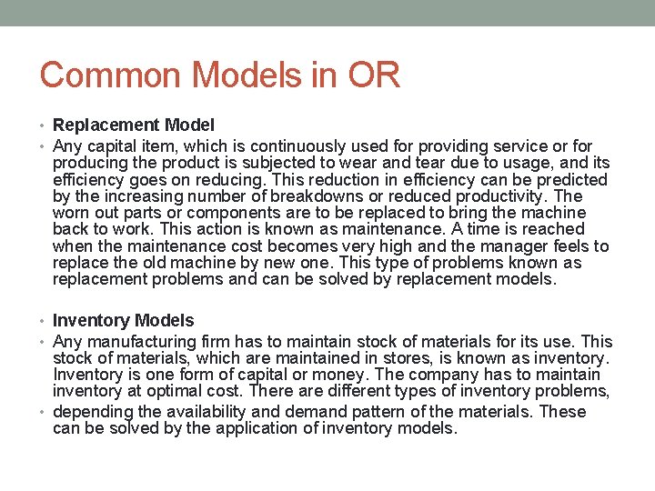 OPERATIONS RESEARCH Session I Introduction to OR and
