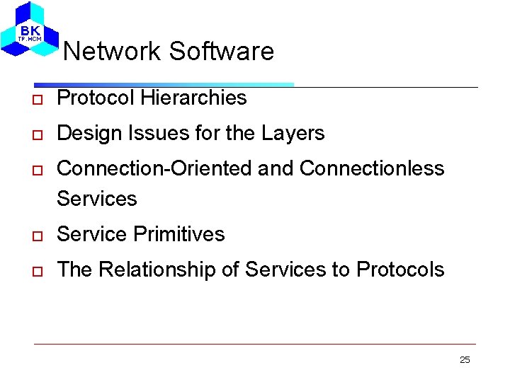 Network Software Protocol Hierarchies Design Issues for the Layers Connection-Oriented and Connectionless Service Primitives