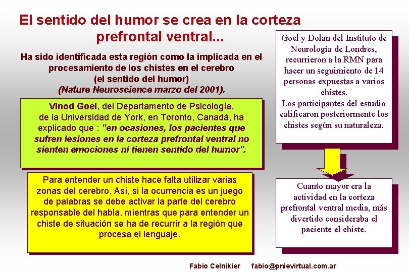 El sentido del humor se crea en la corteza Goel y Dolan del Instituto