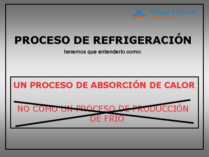 PROCESO DE REFRIGERACIÓN tenemos que entenderlo como: UN PROCESO DE ABSORCIÓN DE CALOR NO